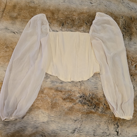 Promesa Tops - Promesa Cream Sheer Puff Sleeve Crop Top